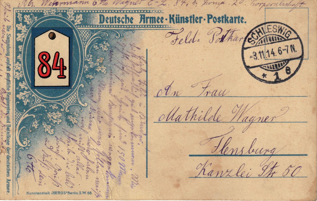 1914-11-03 LIR4 Otto Theodor Wagner - hurah die 4. Landwehrkompagnie ist dar - bagside