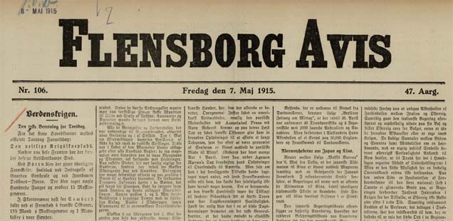 7. maj 1915 – Flensborg Avis: “Et fald ved Skyttegraven”