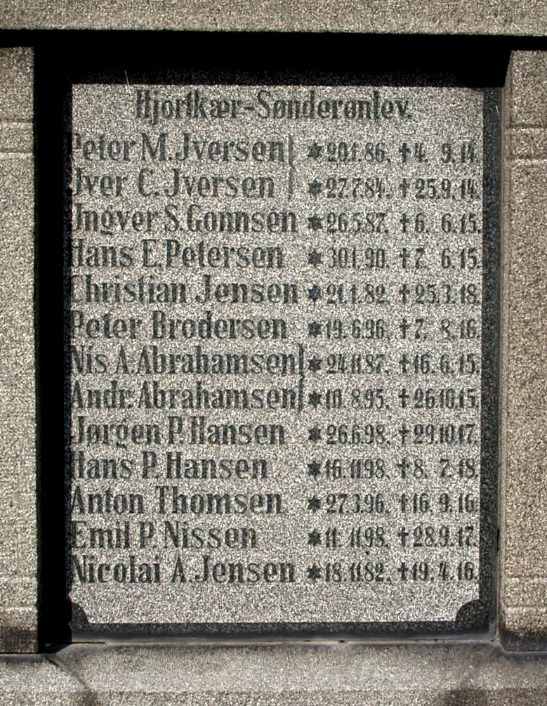 Mindesten, Hjordkær Kirkegård 
