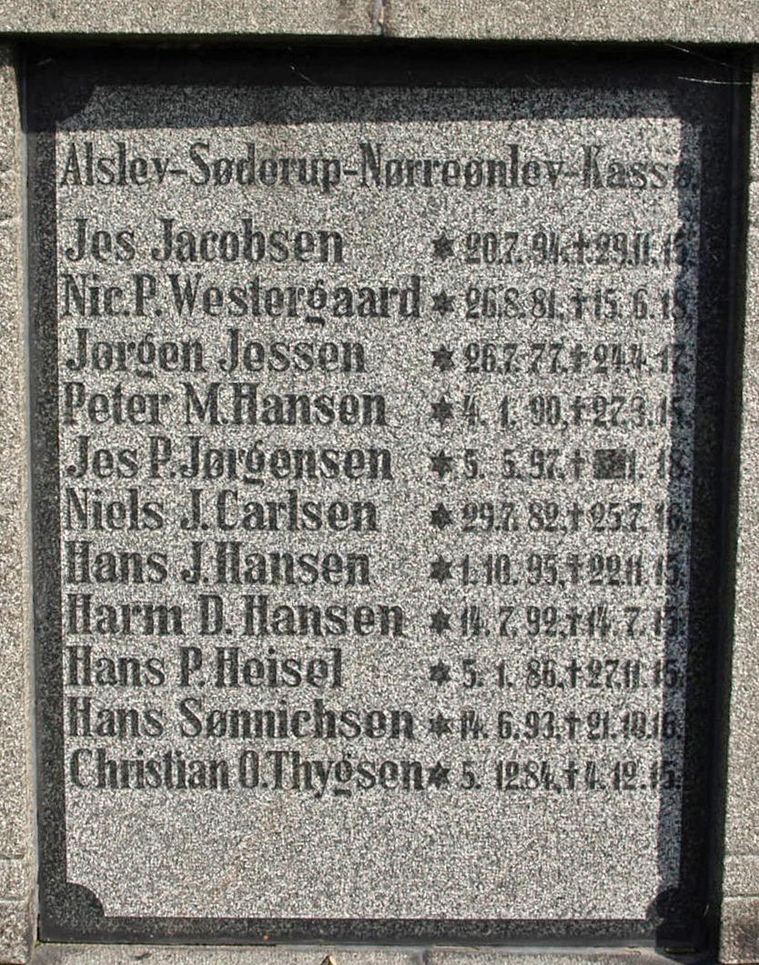 Mindesten, Hjordkær Kirkegård med Hans Jacob Hansen som "Hans J. Hansen"