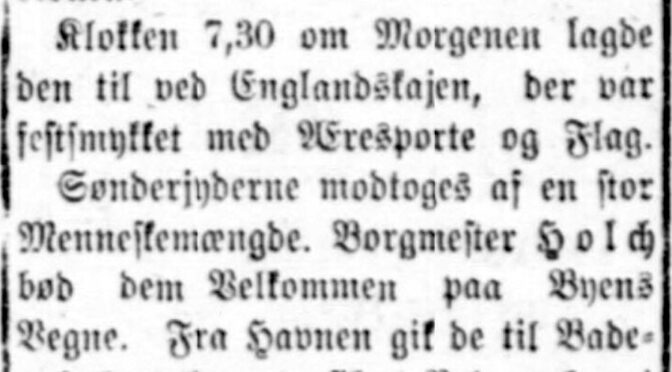 Hejmdal 1. august 1919. De sønderjyske fanger til Esbjerg.